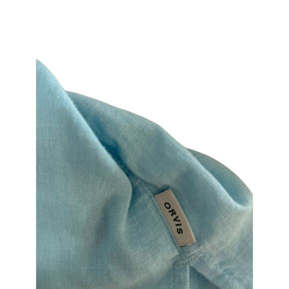 Orvis Women's Light Blue Linen Blend Button Up Short Sleeve Shirt Size XL - Picture 6 of 8